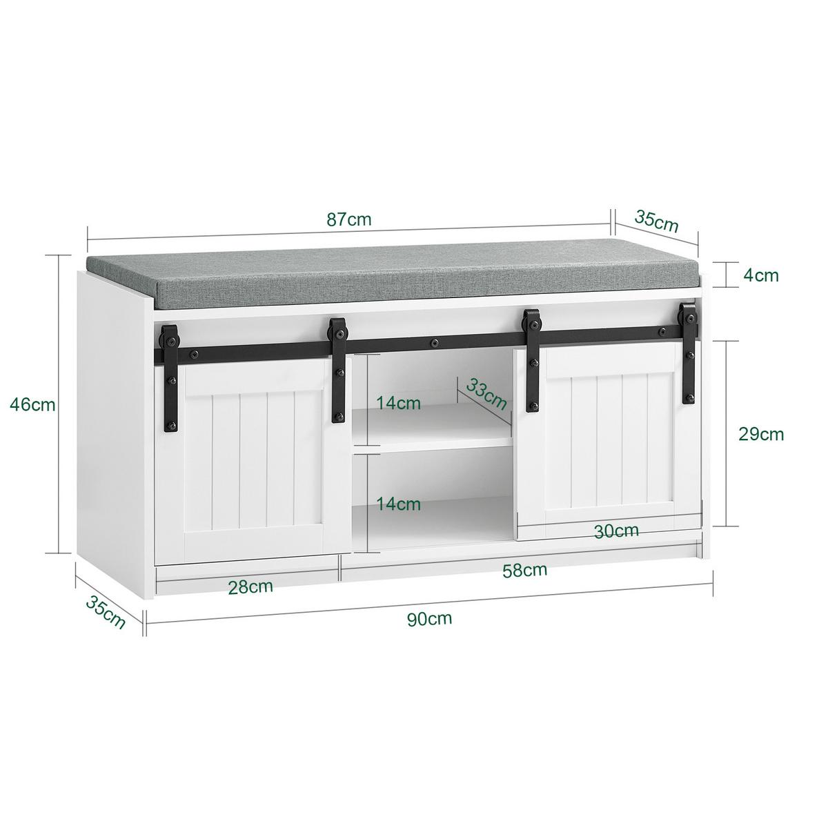 SCHUHBANK Weiß - Weiß, Holzwerkstoff/Metall (90/46/35cm) - SoBuy