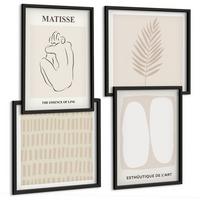 BILDER SET 4er Set - 50x50 cm & 40x60 cm Schwarzer Rahmen - Linien, Formen, Beige, Weiß - Schwarz, Kunststoff (50/50cm) - TULUP