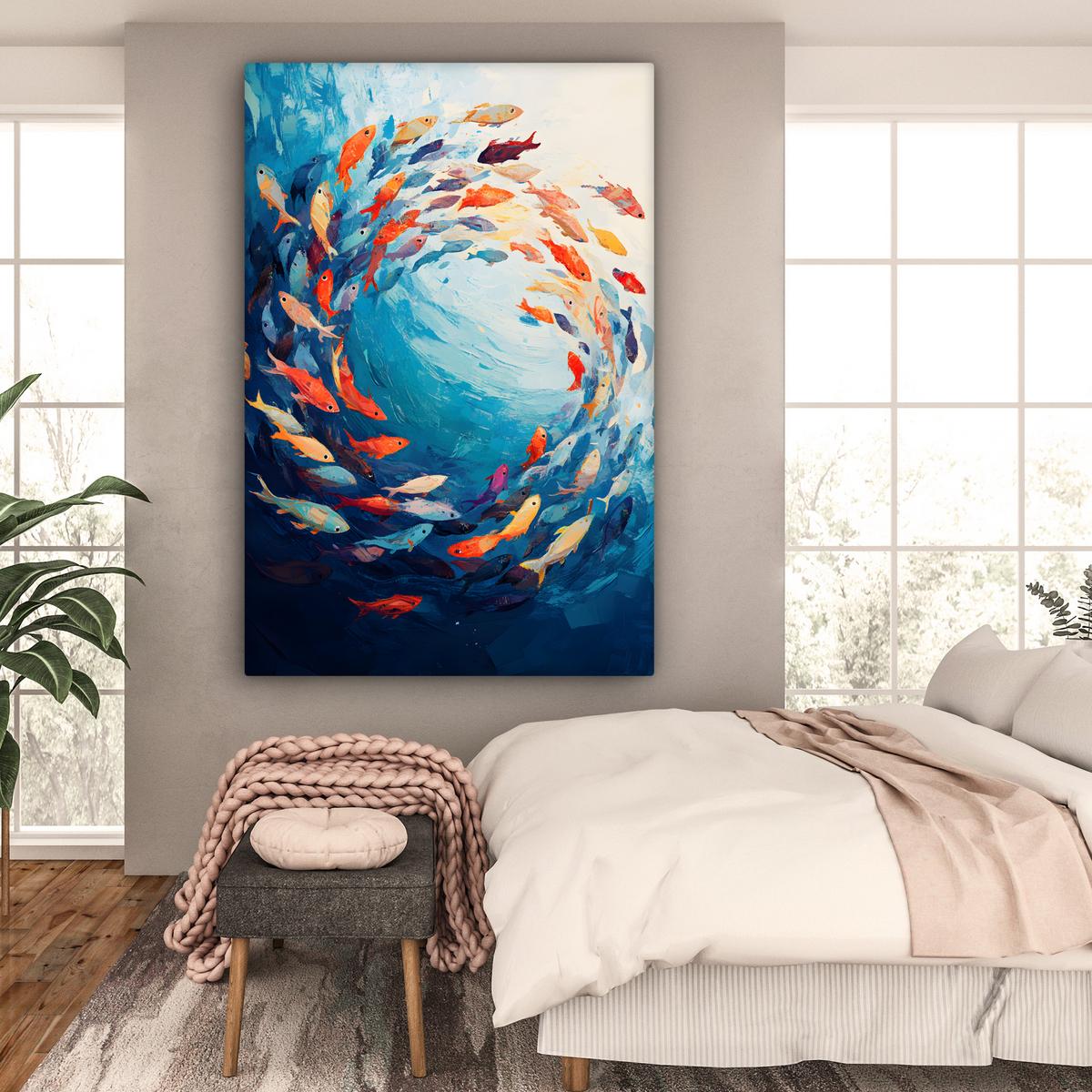 LEINWANDBILD Meer - Fische - Bunt - Dynamisch Deko Groß 90x140 cm - Hellblau, Textil (90/140cm) - MuchoWow