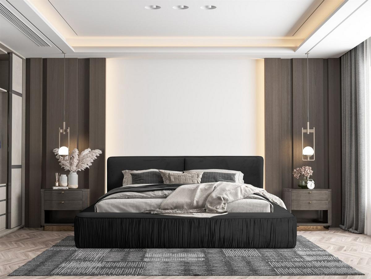 POLSTERBETT Lexie In Riviera Komplett - Schwarz, Holzwerkstoff/Textil (140/200cm) - Fun Möbel