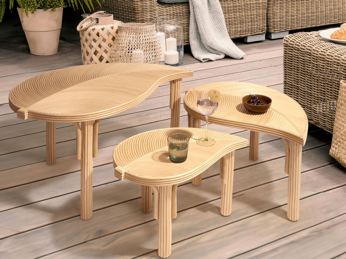 COUCHTISCH 3er-Set PARALIA Rattan Naturfarben - Naturfarben, Naturmaterialien (48/70/44cm) - Beliani