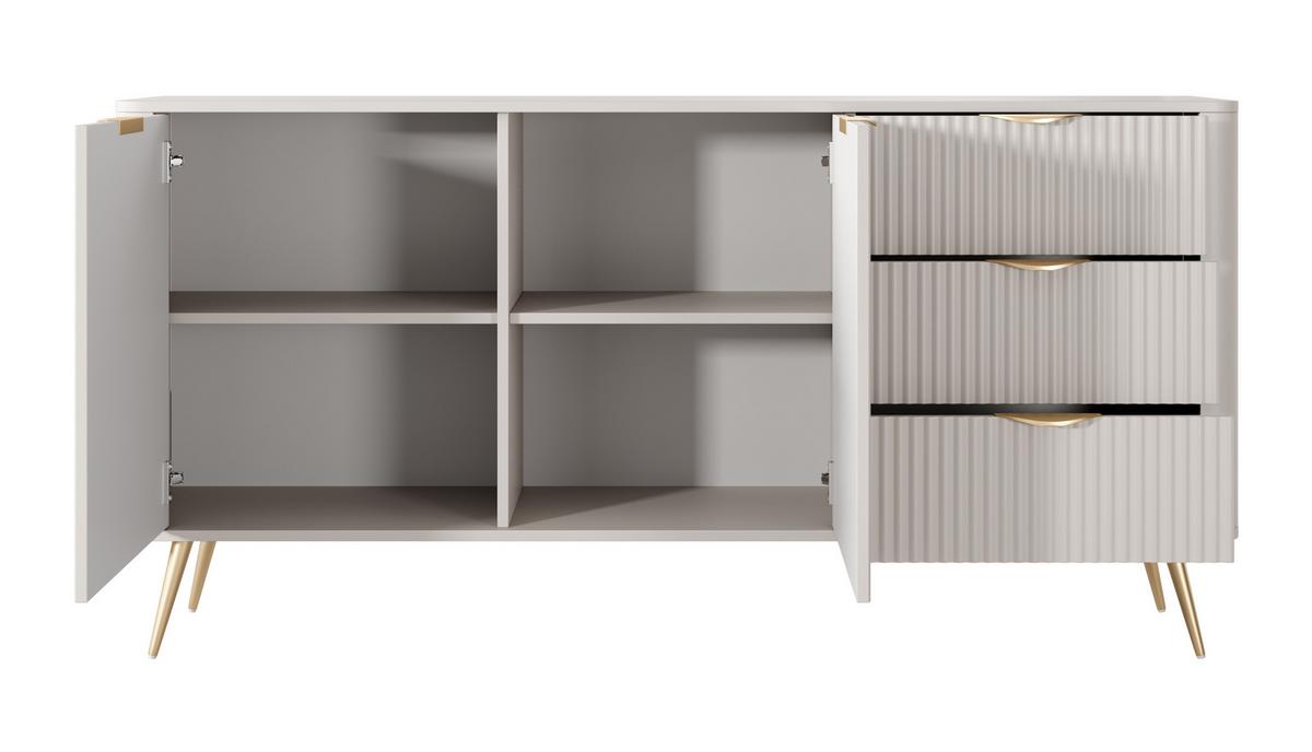 SIDEBOARD Vespasia 2T 3S Beige 163,2/81,2/38 cm – Geriffelten Fronten - Beige/Goldfarben, Holzwerkstoff/Metall (163.2/81.2/38cm) - AX Living