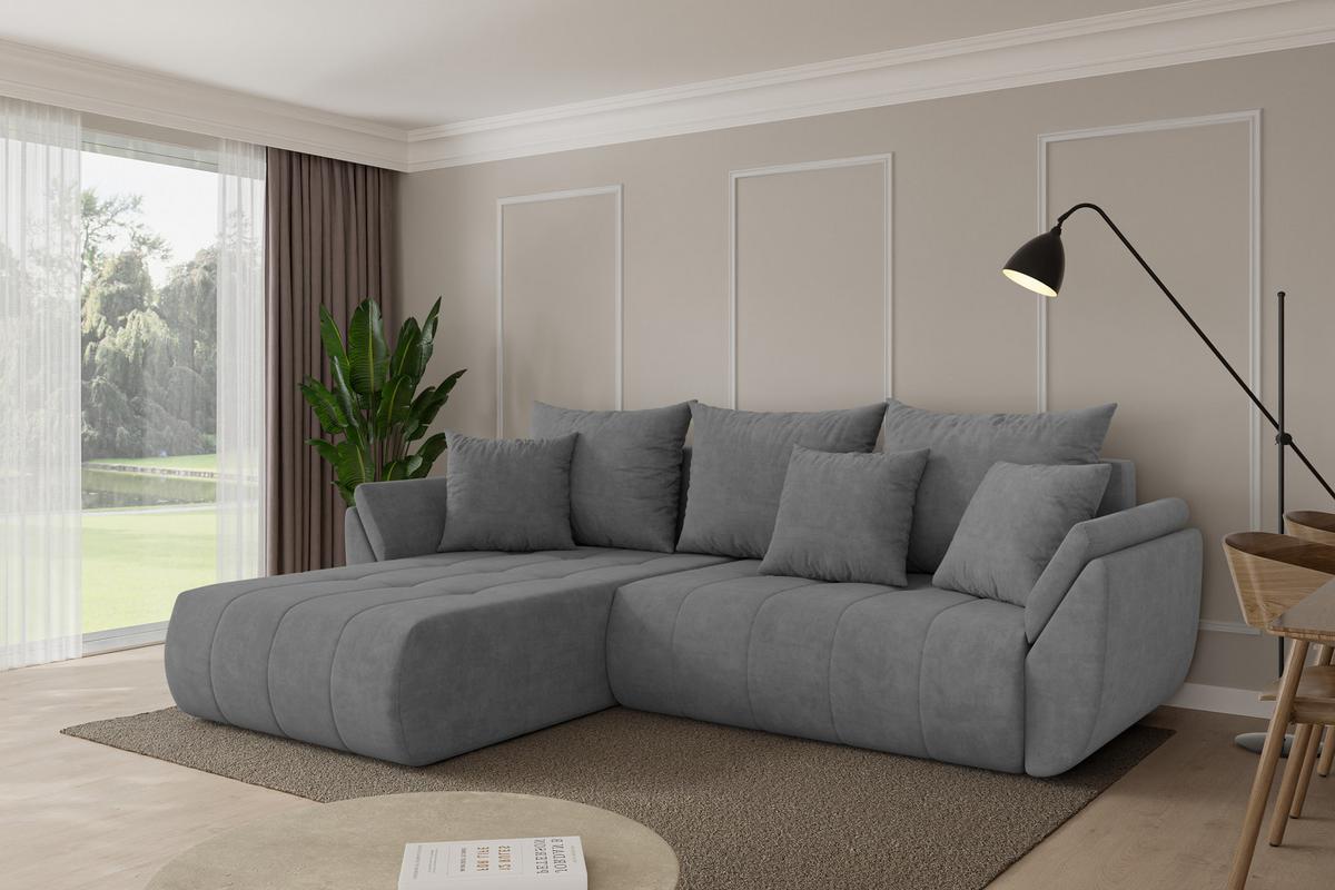 ECKSOFA mit Schlaffunktion Ottomane Links TOKO-L 277x194x86 Grau Velours - Taupe/Schwarz, Holzwerkstoff/Kunststoff (277/194cm) - ALTDECOR