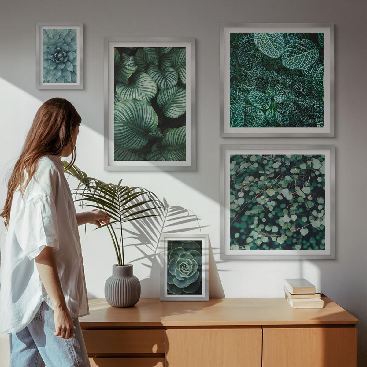 BILDER SET 5er Set - 50x50 cm & 20x30 cm & 40x60 cm Silberner Rahmen - Meerstrand Zitronen Berge - Silberfarben, Kunststoff (40/60cm) - TULUP