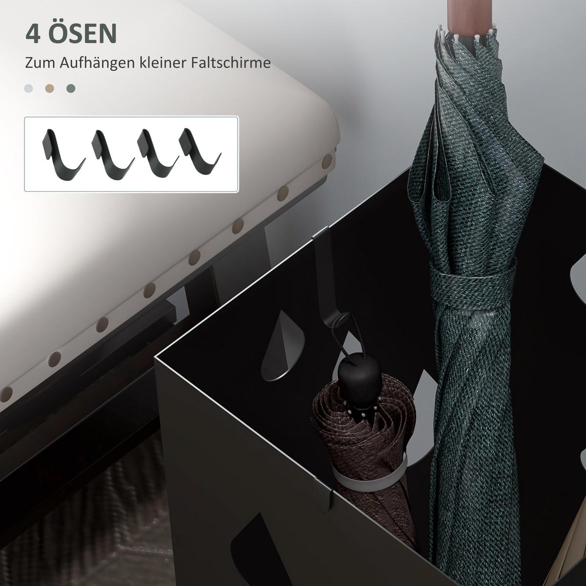 REGENSCHIRMSTÄNDER Schirmständer mit 4 Haken, Wasserauffangschale Stahl Schwarz - Schwarz, Metall (15.5/40/15.5cm) - HOMCOM