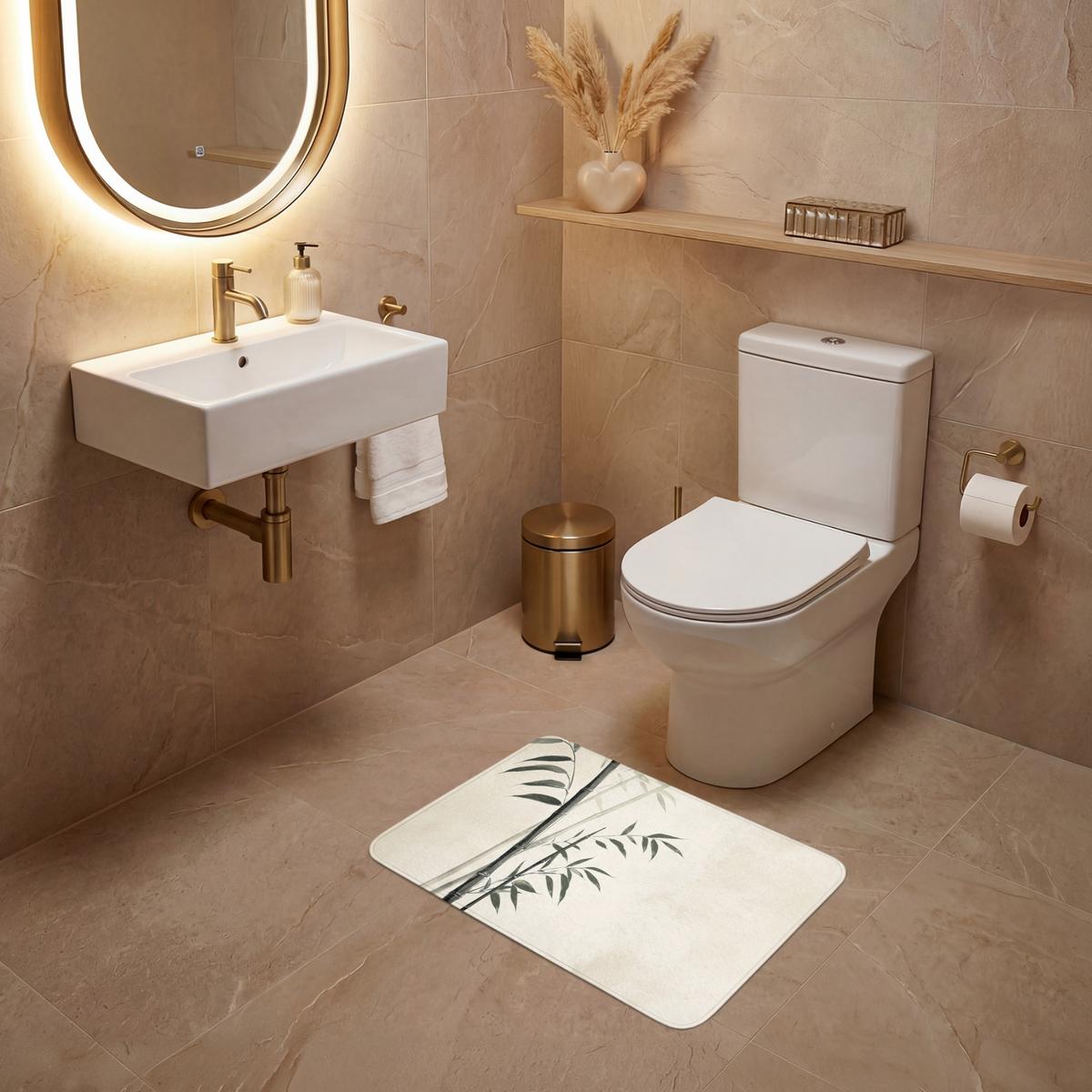 WC-VORLEGER Japandi - Bambus - Beige Toilettenvorleger 60x40 cm - Ecru, Textil (60/1cm) - OnlyWow