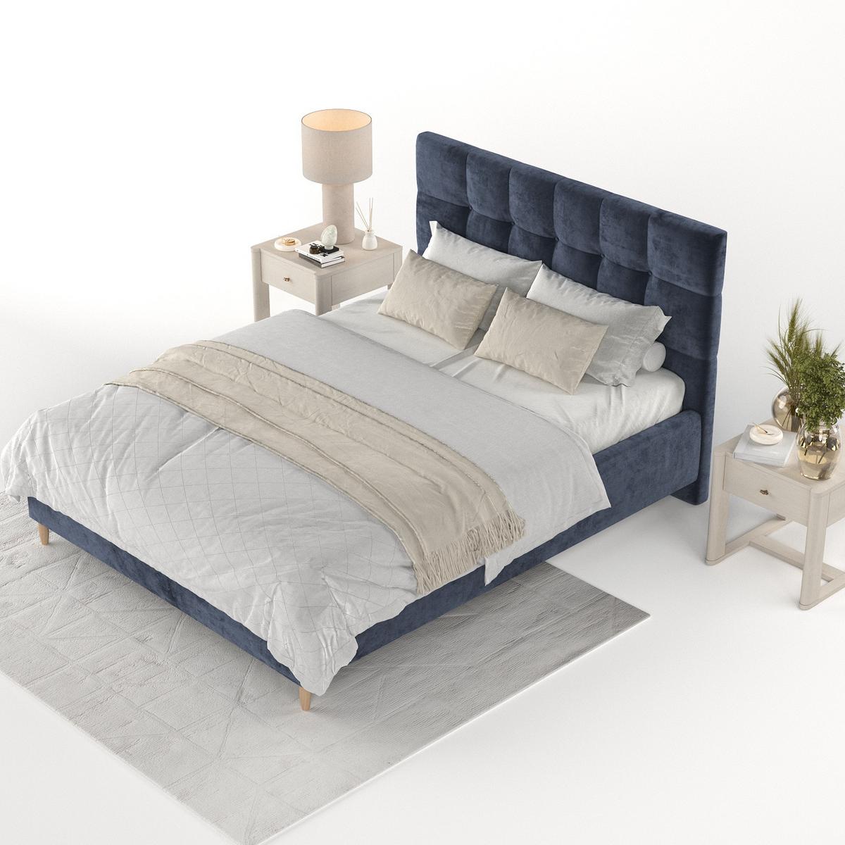 POLSTERBETT Cora 140/200 cm Marineblau im Lotta Stoff - Naturfarben/Dunkelblau, Holz/Holzwerkstoff (140/200cm) - AltaBeds