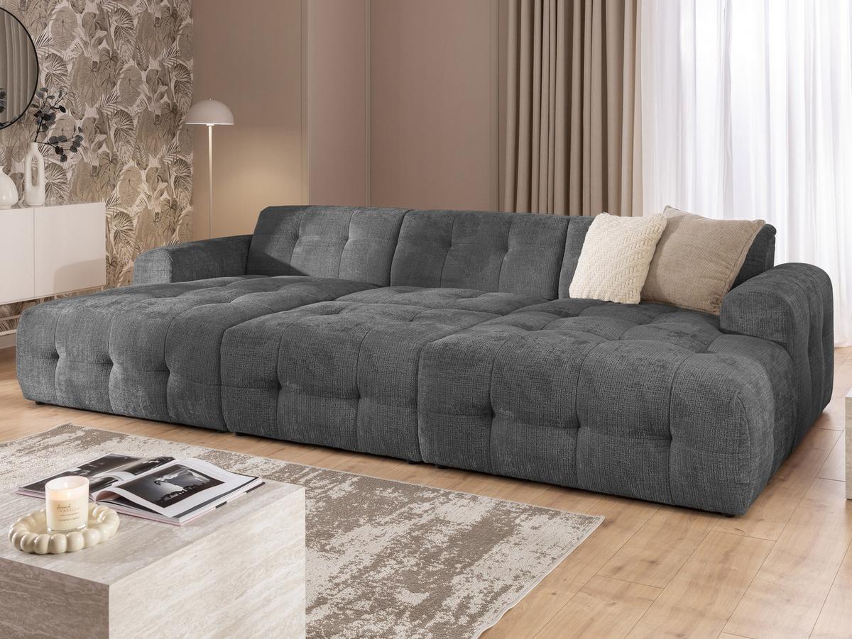 POLSTERHOCKER Kozy im Bumpy-Design aus weichem Grau Chenille-Stoff - Schwarz/Grau, Holz/Textil (87/46/68cm) - S-Style Möbel