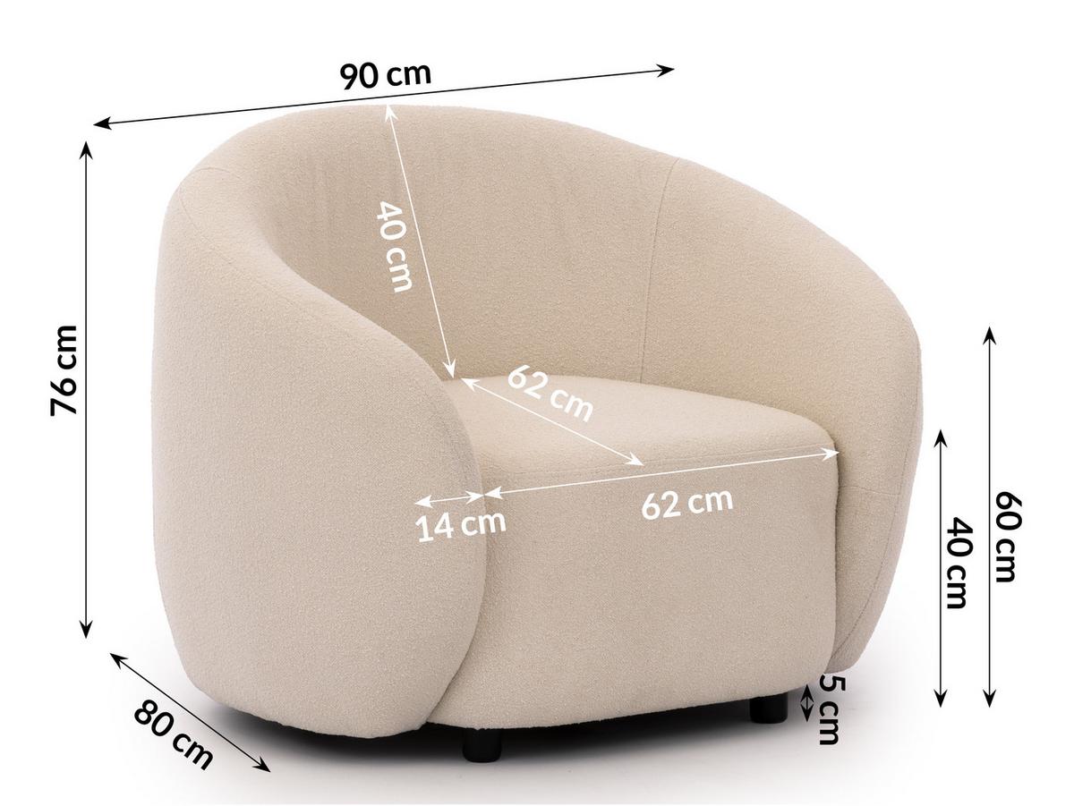 SESSEL Roundi Cremeweiß Bouclé - Creme/Schwarz, Holz/Kunststoff (90/76/80cm) - S-Style Möbel