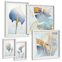 BILDER SET 5er Set - 50x50 cm & 20x30 cm & 40x60 cm Weißer Rahmen - Blaue Blumen im Hintergrund - Weiß, Kunststoff (40/60cm) - TULUP