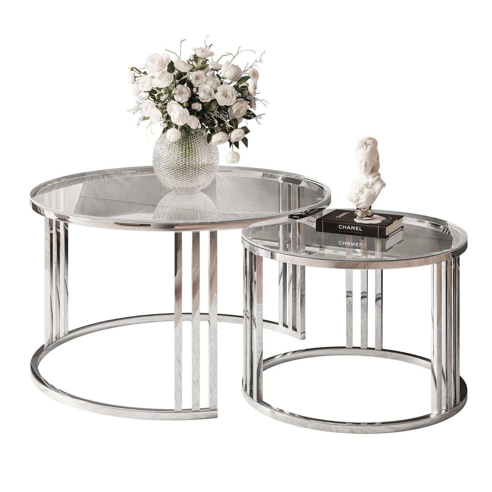 COUCHTISCH 2 in 1 LORI GLASS verchromt silber - Transparent/Silberfarben, Glas (70/70/48cm) - Lookway