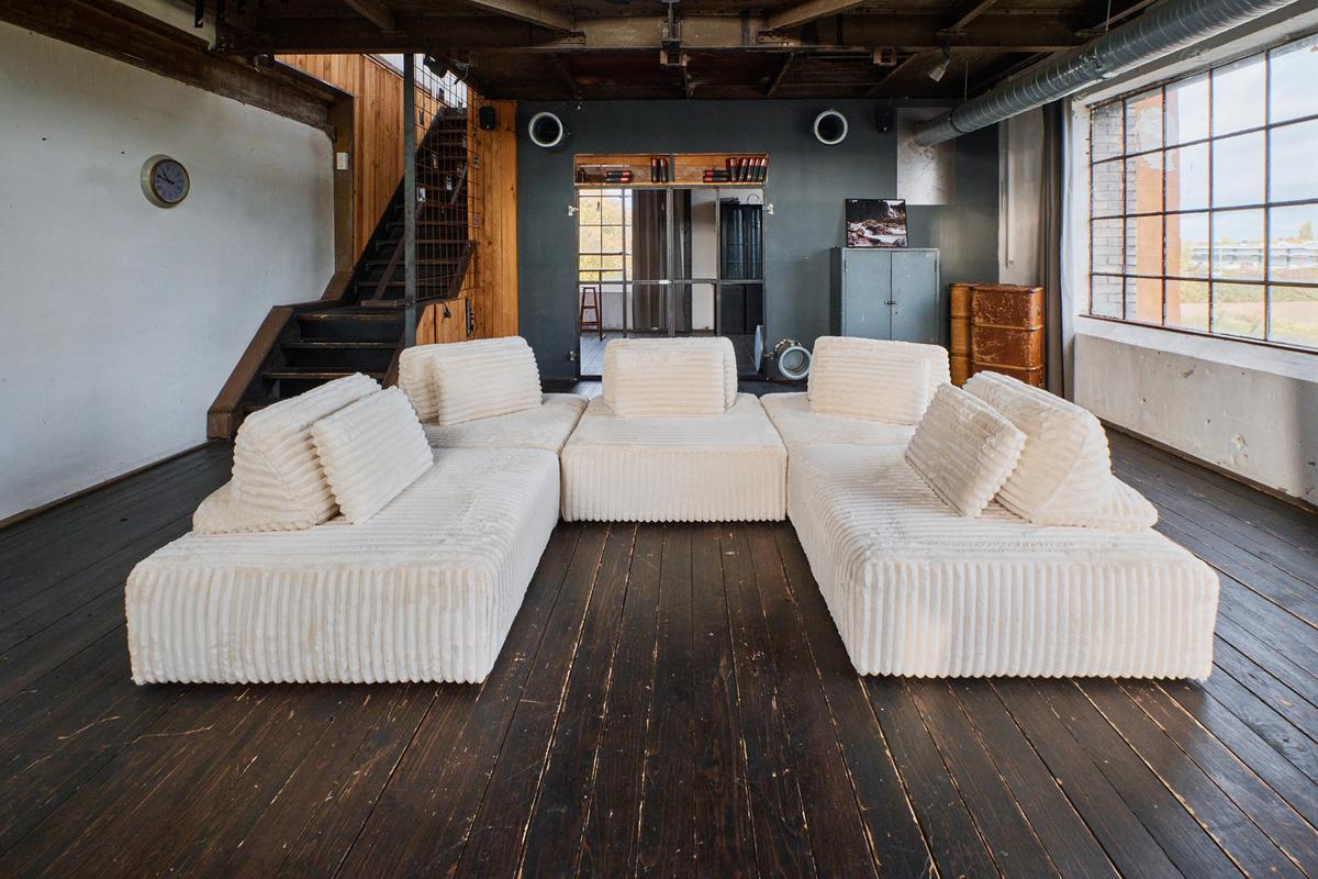 MODULSOFA WIOLO SOFT 5 MODULE 5 KISSEN Cremeweiß Cord - Creme/Schwarz, Kunststoff/Textil (333/84/222cm) - KAWOLA