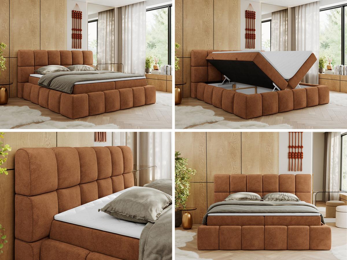 BOXBETT NIRA 180/200 - Orange Strukture - H3 - Orange, Holz/Textil (180/200cm) - MKS