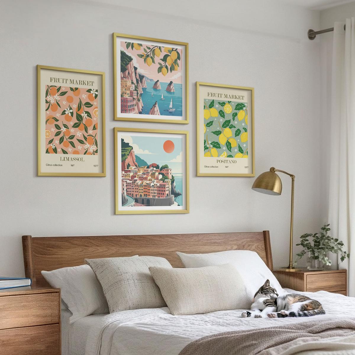 BILDER SET 4er Set - 50x50 cm & 40x60 cm Goldrahmen - Zitrusfrüchte der italienischen Tropen - Goldfarben, Kunststoff (50/50cm) - TULUP