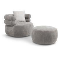 RELAXSESSELSET Nano, Set Drehsessel mit runder Form mit Hocker, Hellgrau - Hellgrau, Textil (95/75/95cm) - Beautysofa