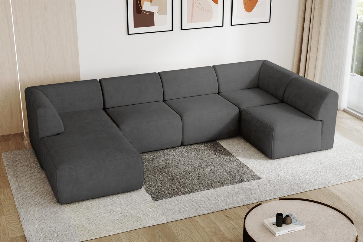 WOHNLANDSCHAFT Ottomane Links MOVO-L 345x180x78 cm Dunkelgrau Velours - Eschefarben, Holzwerkstoff/Kunststoff (345/78/180cm) - ALTDECOR