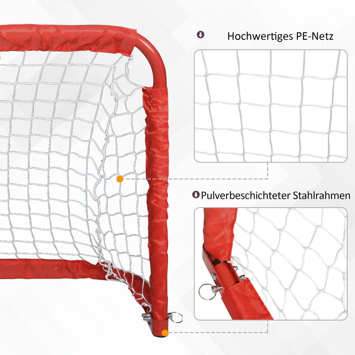 FUSSBALLTORE Fußballnetz 2er Set Minitore Faltbar Stahl Rot 90x36x60 cm - Rot, Metall (36/90cm) - HOMCOM