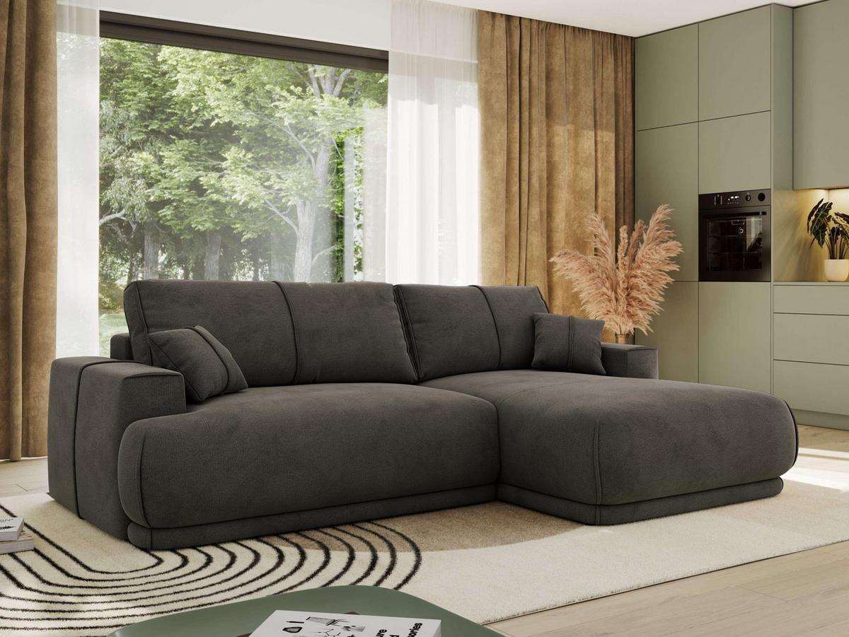 ECKSCHLAFSOFA RINA L Dunkelgrau Velvet - rechts - Dunkelgrau/Schwarz, Kunststoff/Textil (172/266cm) - MKS