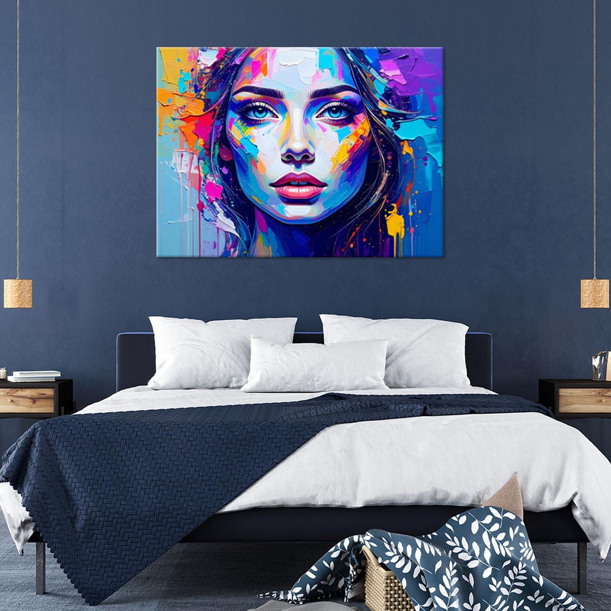 LEINWANDBILD Buntes Porträt eines Frauengesichts 100x70cm - Multicolor, Textil (100/70cm) - Feeby