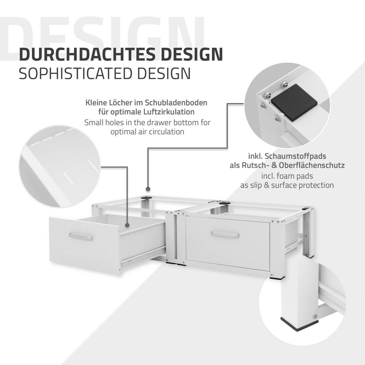 DOPPEL WASCHMASCHINEN UNTERGESTELL 2 Schubladen Weiß 128x53,5x31,5 cm aus Stahl - Weiß, Metall (128/31.5/53.5cm) - ML-DESIGN