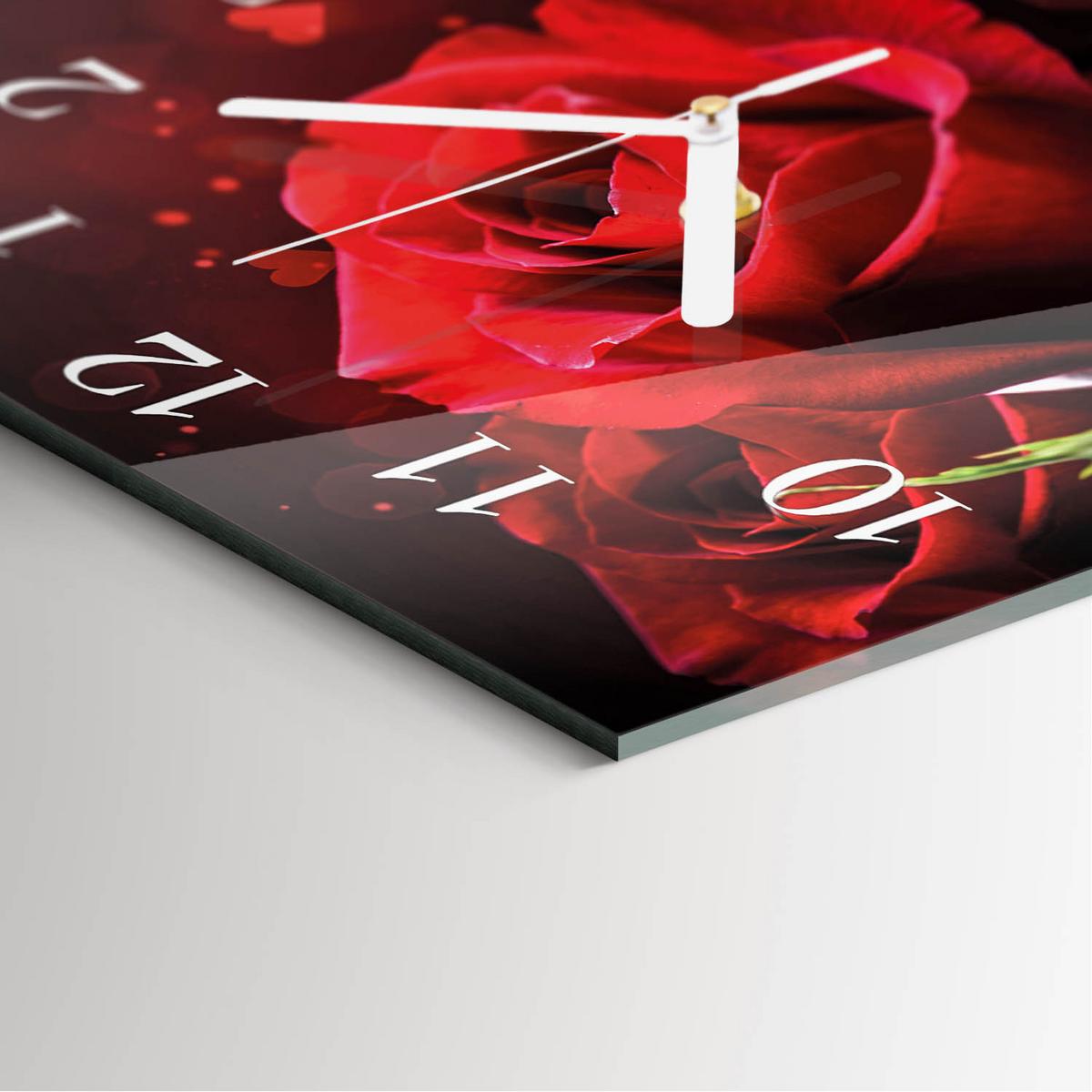 WANDUHR aus Glas 30x30 cm - Rosen - Rot, Glas (30/30/0.4cm) - TULUP