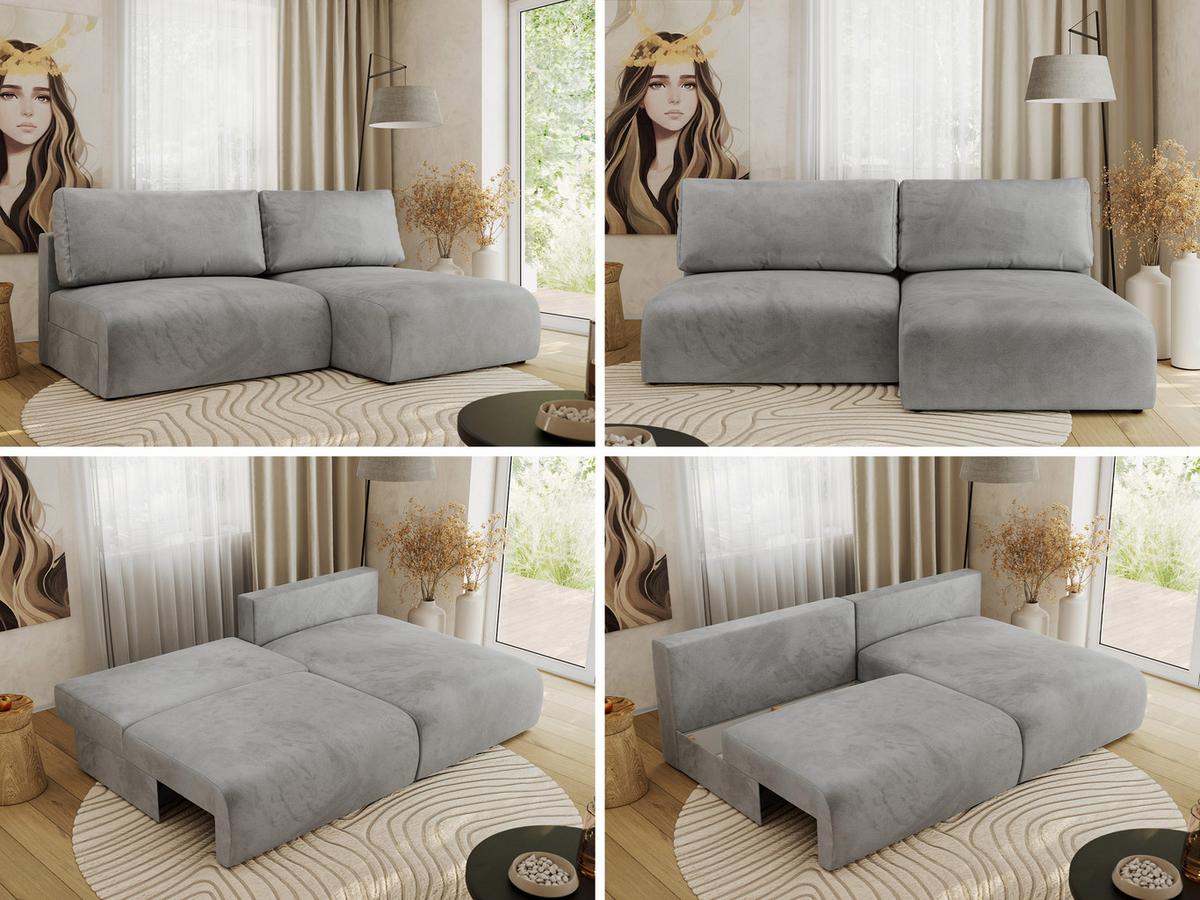 ECKSCHLAFSOFA VIVO L Hellgrau Velvet - rechts - Hellgrau/Schwarz, Kunststoff/Textil (150/223cm) - MKS