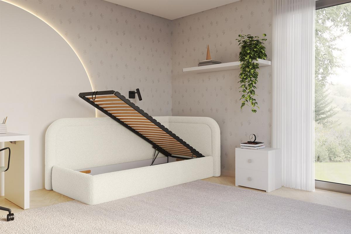 EINZELLBETT Jugendbett mit Bettkasten und Matratze H3/H4, Links - JOVY 80x200 Beige - Champagner, Holzwerkstoff/Textil (80/200cm) - ALTDECOR