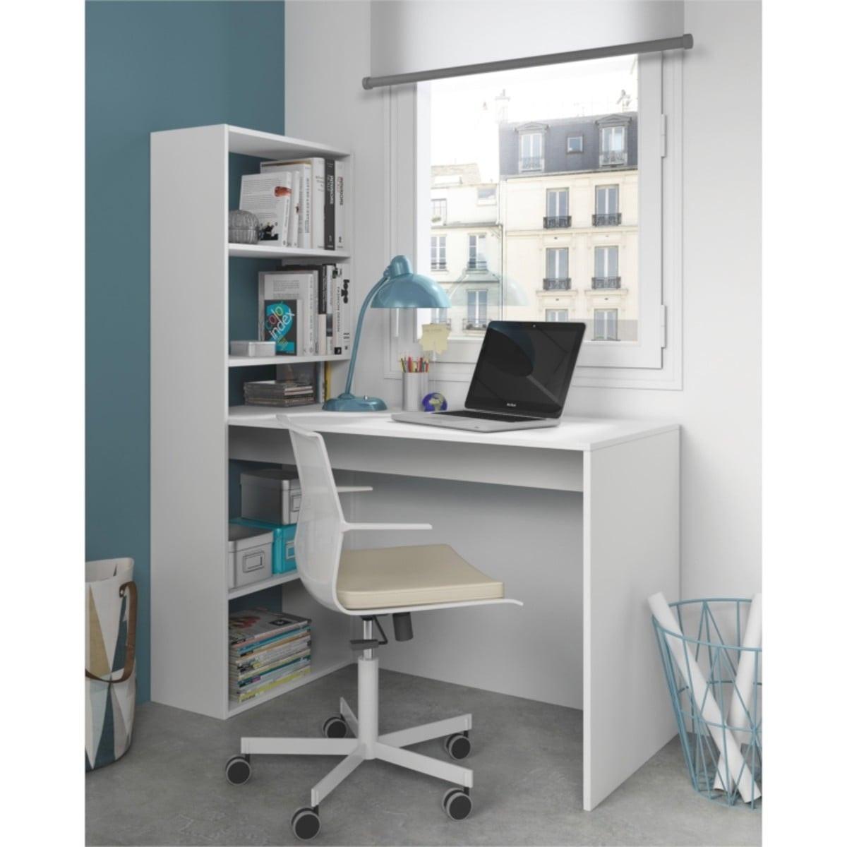 SCHREIBTISCH mit Regal - L120 cm - Weiß, Holzwerkstoff (6.7/53/144cm) - Calicosy