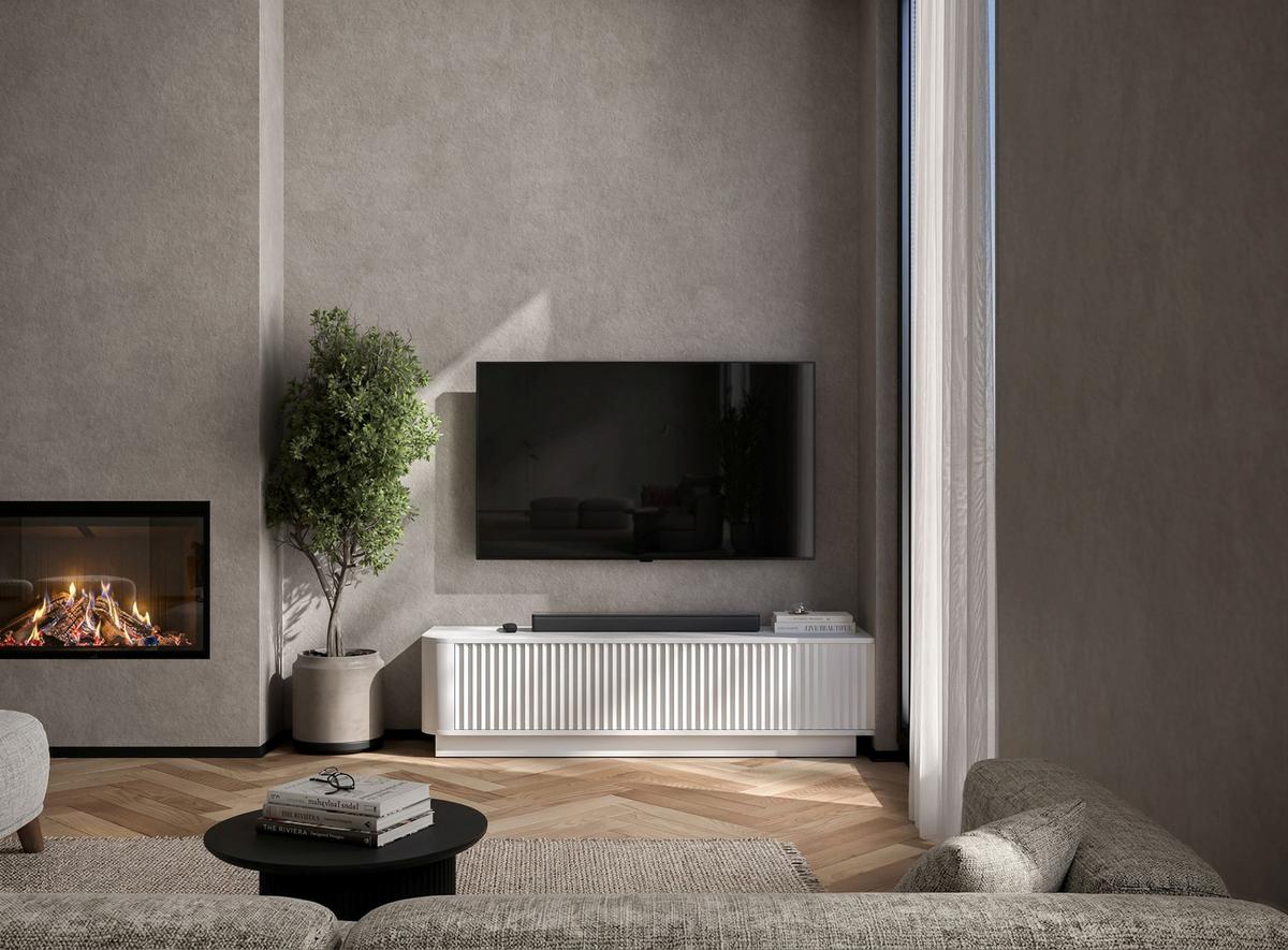 TV-LOWBOARD Aurora Weiß matt 140 cm mit Sockel - Weiß, Holzwerkstoff (140/37/35cm) - Meble Lindner