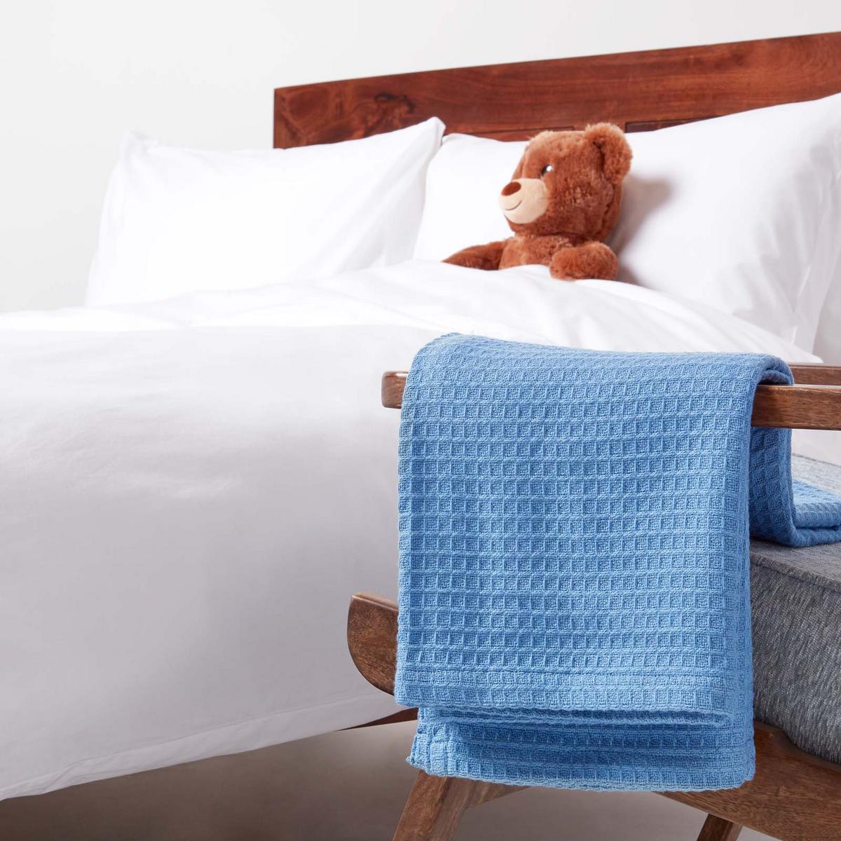 BABYDECKE Waffelpiqué 125/150 cm, Bio-Baumwolle - Blau, Textil (125/150cm) - Homescapes