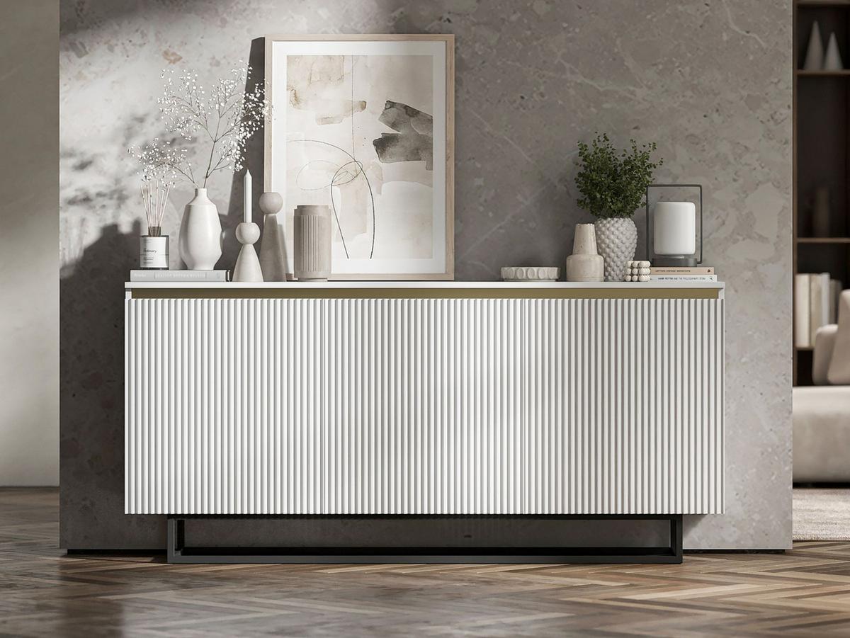 SIDEBOARD Selene 3D Weiß Matt mit metallrahmen Glamour 167 cm - Schwarz/Weiß, Holzwerkstoff/Metall (167/79/35cm) - Meble Lindner