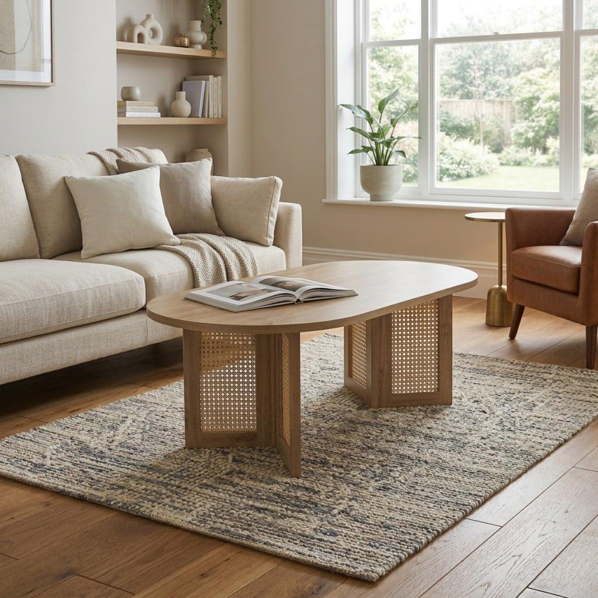 COUCHTISCH mit ovaler Tischplatte 40/72/120 cm - Eschefarben, Holzwerkstoff (66.2/60/40cm) - Calicosy