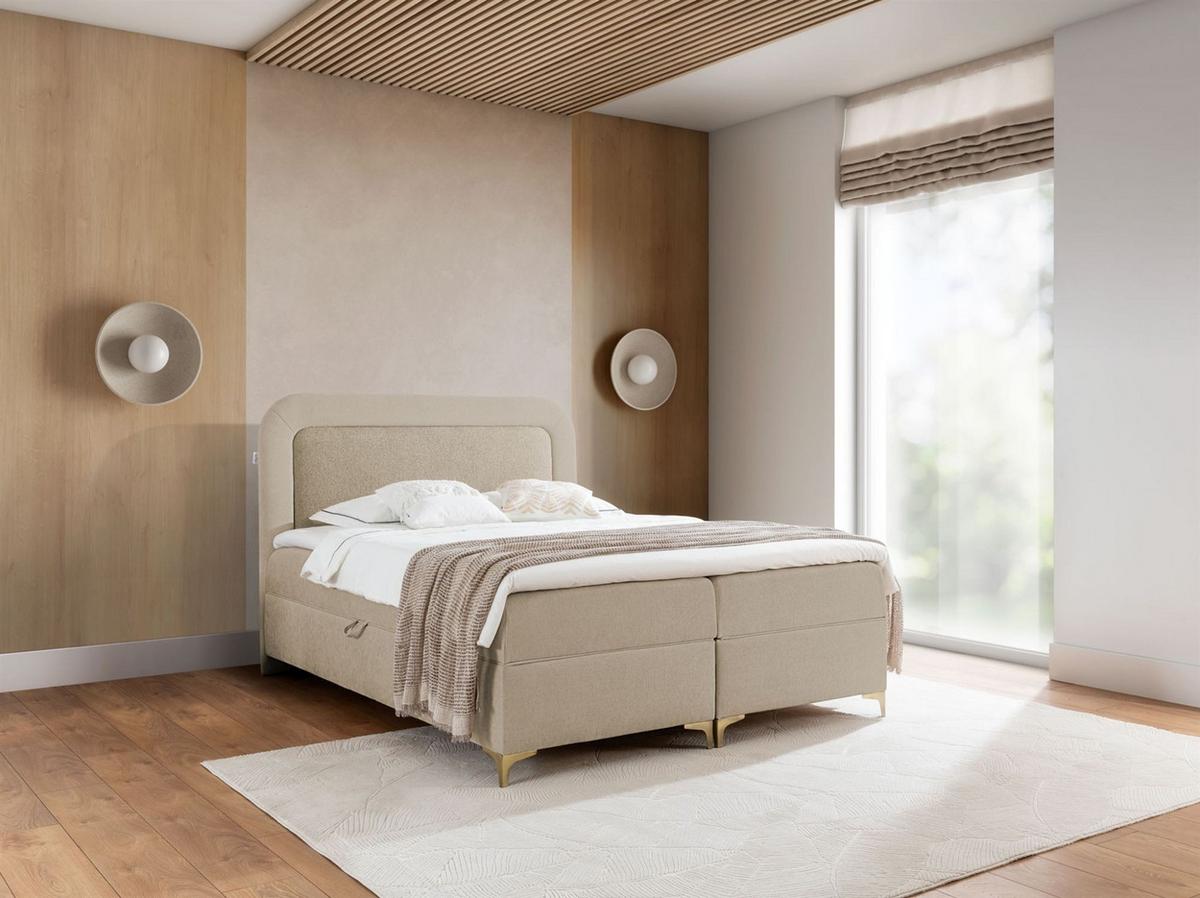 BOXBETT Willow - Beige, Holzwerkstoff/Textil (160/200cm) - Fun Möbel