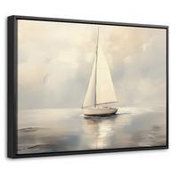 LEINWAND Bilder mit Rahmen - Segelschiff - Meer - Bewölkt - 40x30 - Creme, Textil (40/30cm) - MuchoWow