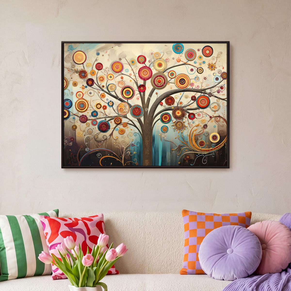 LEINWAND Bilder mit Rahmen - Baum - Baum des Lebens - Farbe - 80x60 - Braun, Textil (80/60cm) - MuchoWow