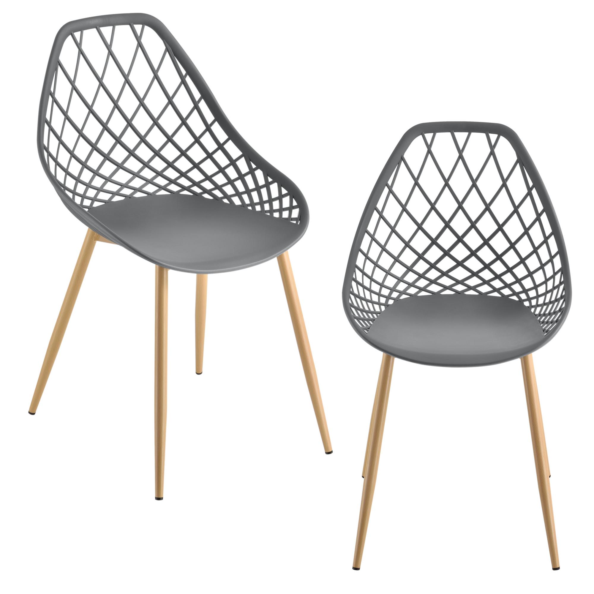 DESIGNSTUHL-SET 2 TLG. Warschau - Buchefarben/Grau, Kunststoff/Metall (48/83/58cm) - [en.casa]