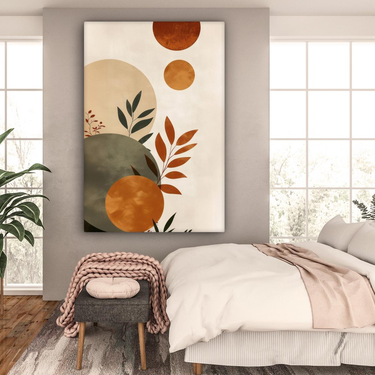 LEINWANDBILD Formen - Rund - Blätter - Beige Deko Groß 90x140 cm - Rostfarben, Textil (90/140cm) - MuchoWow