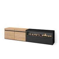 LOWBOARD, mit Elektrokamin, Eiche, Schwarz, 200/35/45cm - Eichefarben/Schwarz, Holzwerkstoff (200/45/35cm) - Skraut Home