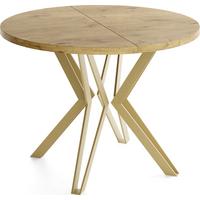 ESSTISCH Daisy runder ausziehbarer, Lancelot Eiche 100-180/100/76 cm - Eichefarben/Goldfarben, Holzwerkstoff/Metall (100/180/76cm) - WFL GROUP