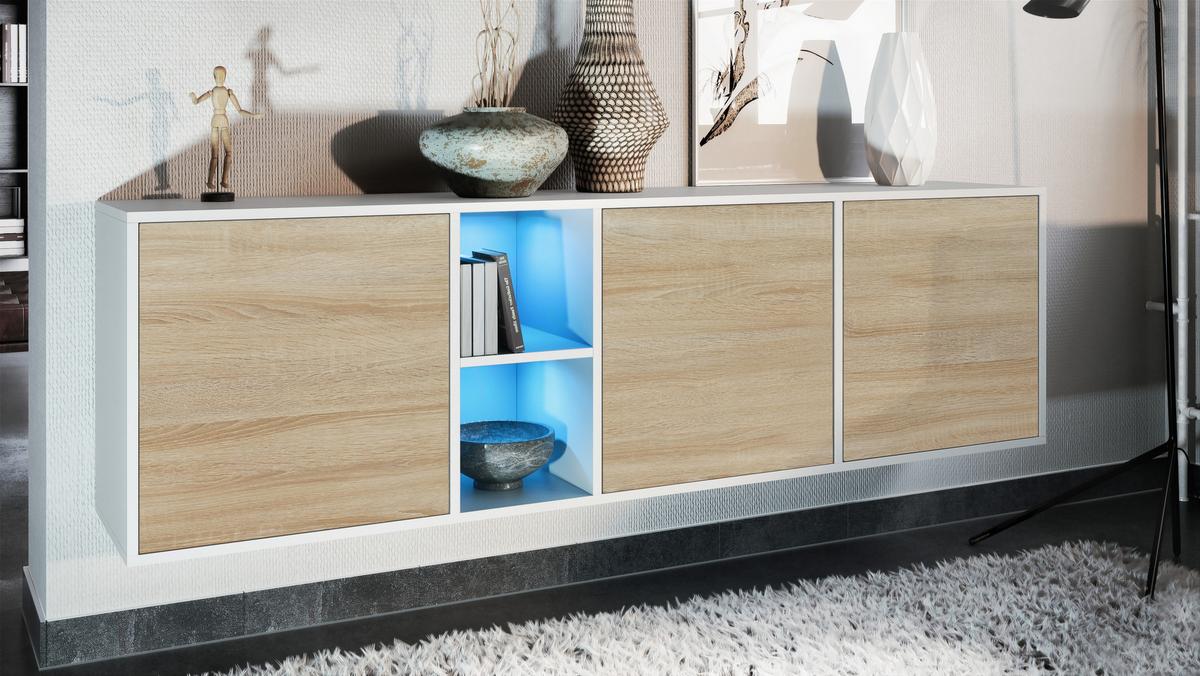 SIDEBOARD Cuba Türen in Eiche sägerau - Eiche San Remo, Holzwerkstoff (182/53/35cm) - Vladon