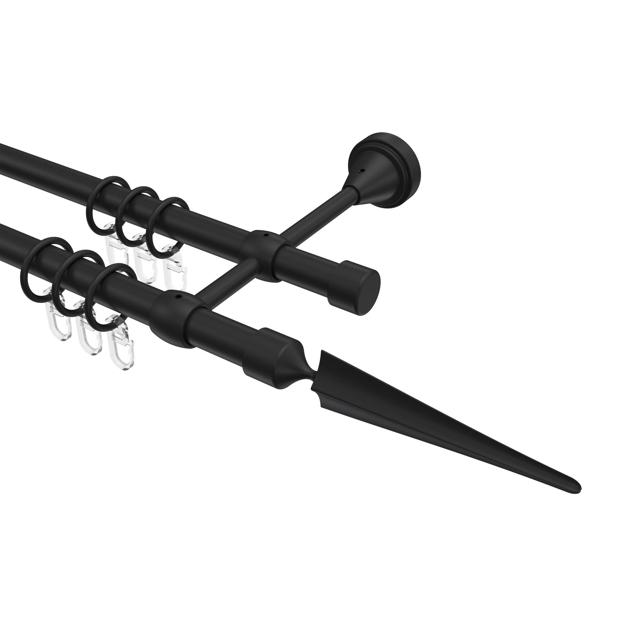 GARDINENSTANGE Primus Lorenzo 420 cm (geteilt in 3 x 140 cm), 2-läufig, 16 mm Ø Schwarz - Schwarz, Metall (420cm) - INTERDECO
