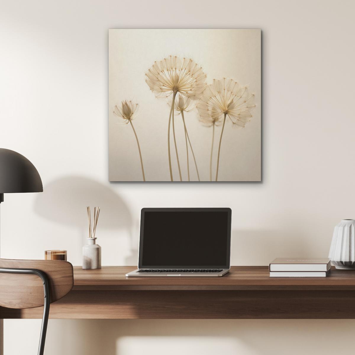 AKUSTIKBILD Sonnenlicht - Löwenzahn - Botanisch - Blumen Wandbilder 60x60 cm - Creme, Kunststoff (60/60/0.9cm) - MuchoWow