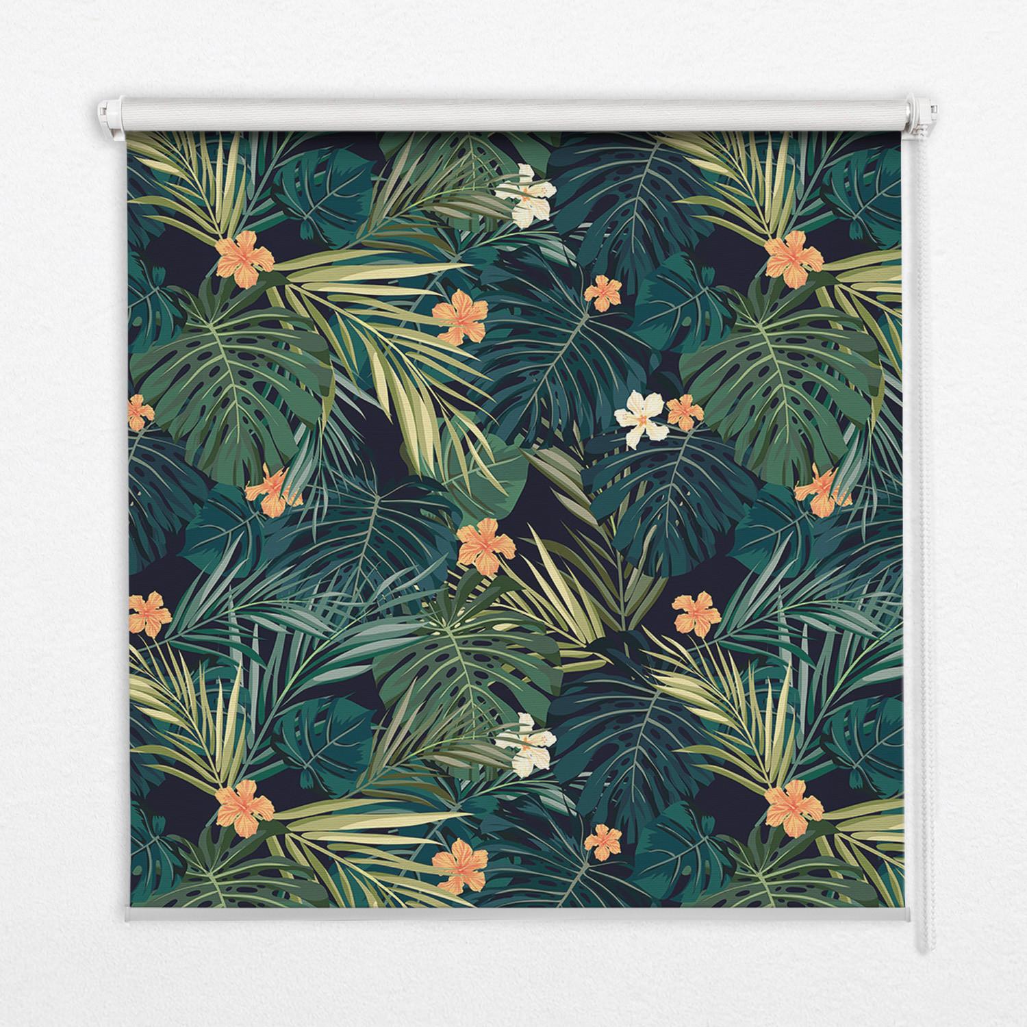 INNENROLLO - Fensterrollo - Rollo - 150x140 cm - Tropische Blätter und Blüten - Grün, Kunststoff (150/140/0.5cm) - TULUP