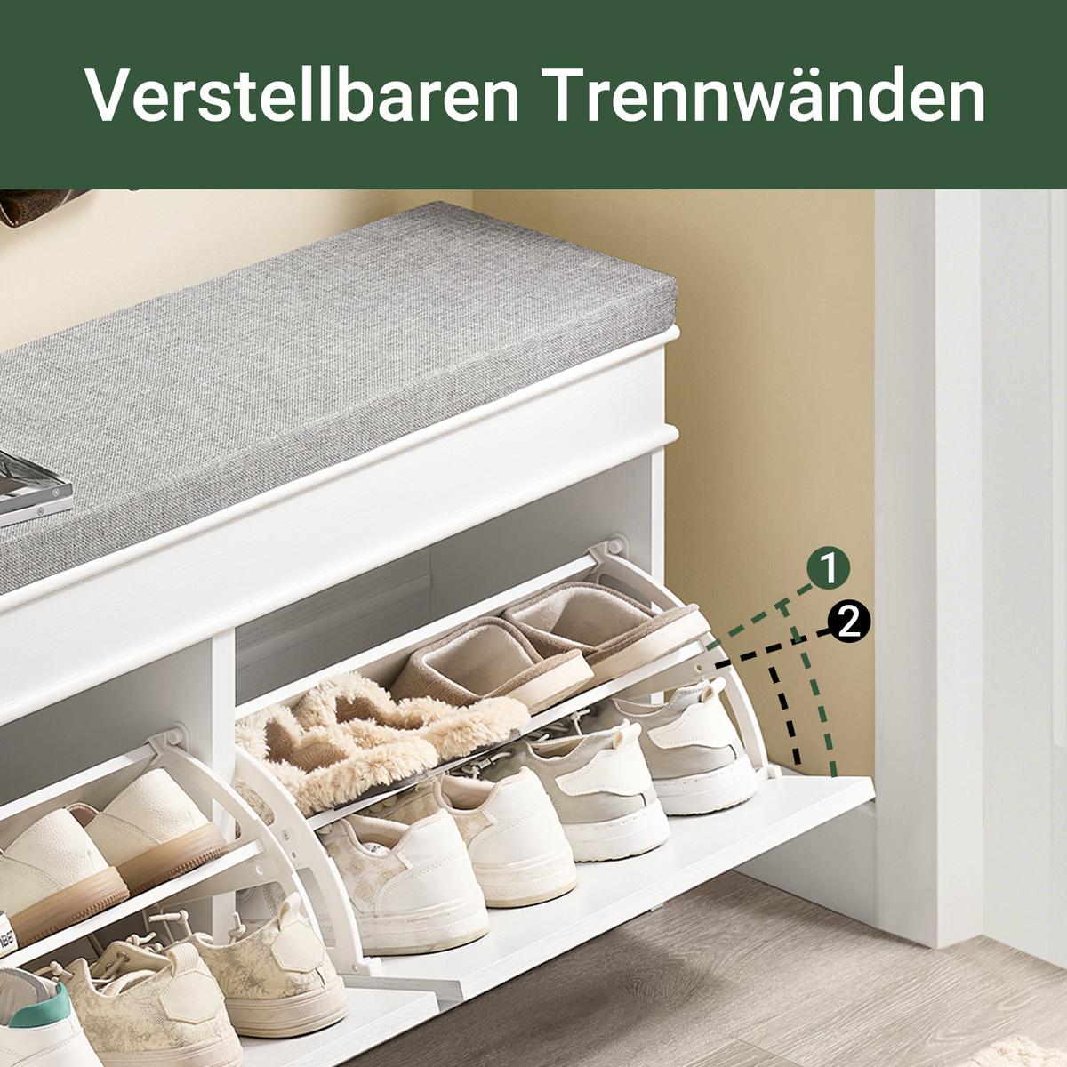 SCHUHBANK mit Sitzfläche und 2 Klappen, Weiß 104x54x24cm - Weiß, Holzwerkstoff (104/54/24cm) - SoBuy