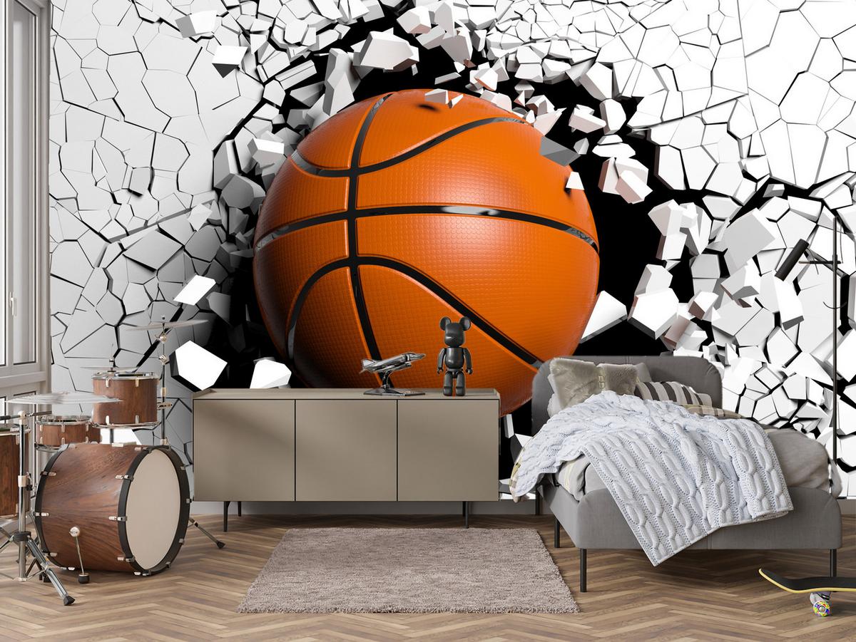 FOTOTAPETE für Jugendzimmer Basketball Wandbruch Sport 450x315 - Schwarz/Orange, Papier (450/315cm) - Muralo