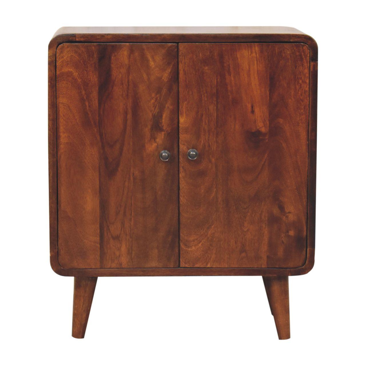 SCHRANK Mini Klassisch Kastanie, 2 Türen und 2 Regale, Dunkelbraun - Dunkelbraun/Messingfarben, Mangoholz/Holz (55/65/30cm) - Artisan Furniture