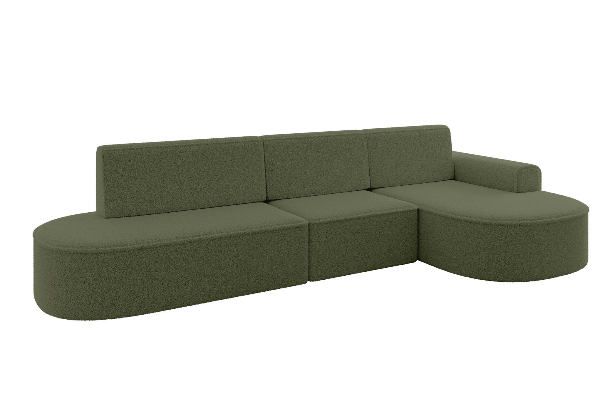 ECKSOFA mit Schlaffunktion Ottomane RECHTS MARI L2-S 368X167X85 Grün Bouclé - Schwarz/Grün, Holzwerkstoff/Kunststoff (167/368cm) - ALTDECOR