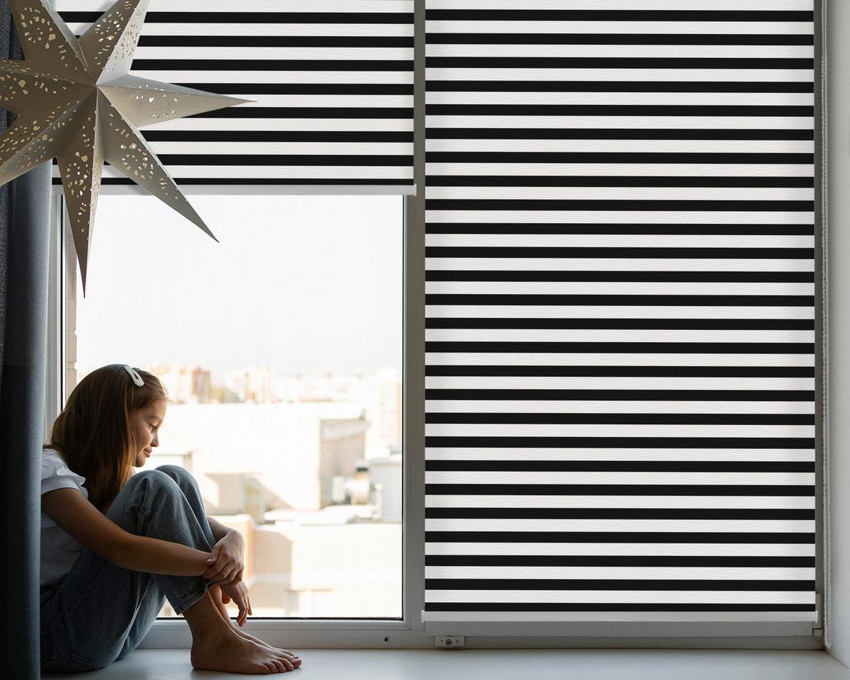 INNENROLLO - Fensterrollo - Rollo - 100x100 cm - Schwarze Streifen - Schwarz, Kunststoff (100/100/0.5cm) - TULUP