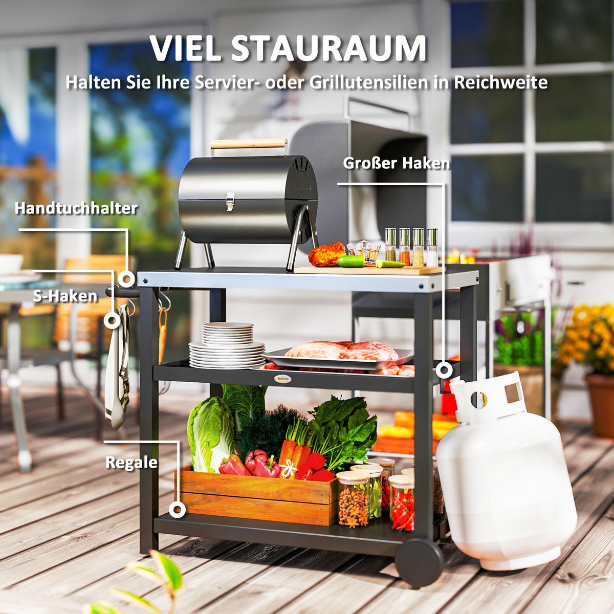 GRILLWAGEN 3-Etagen Kohlegrau - Dunkelgrau, Metall (50/81/102cm) - Outsunny