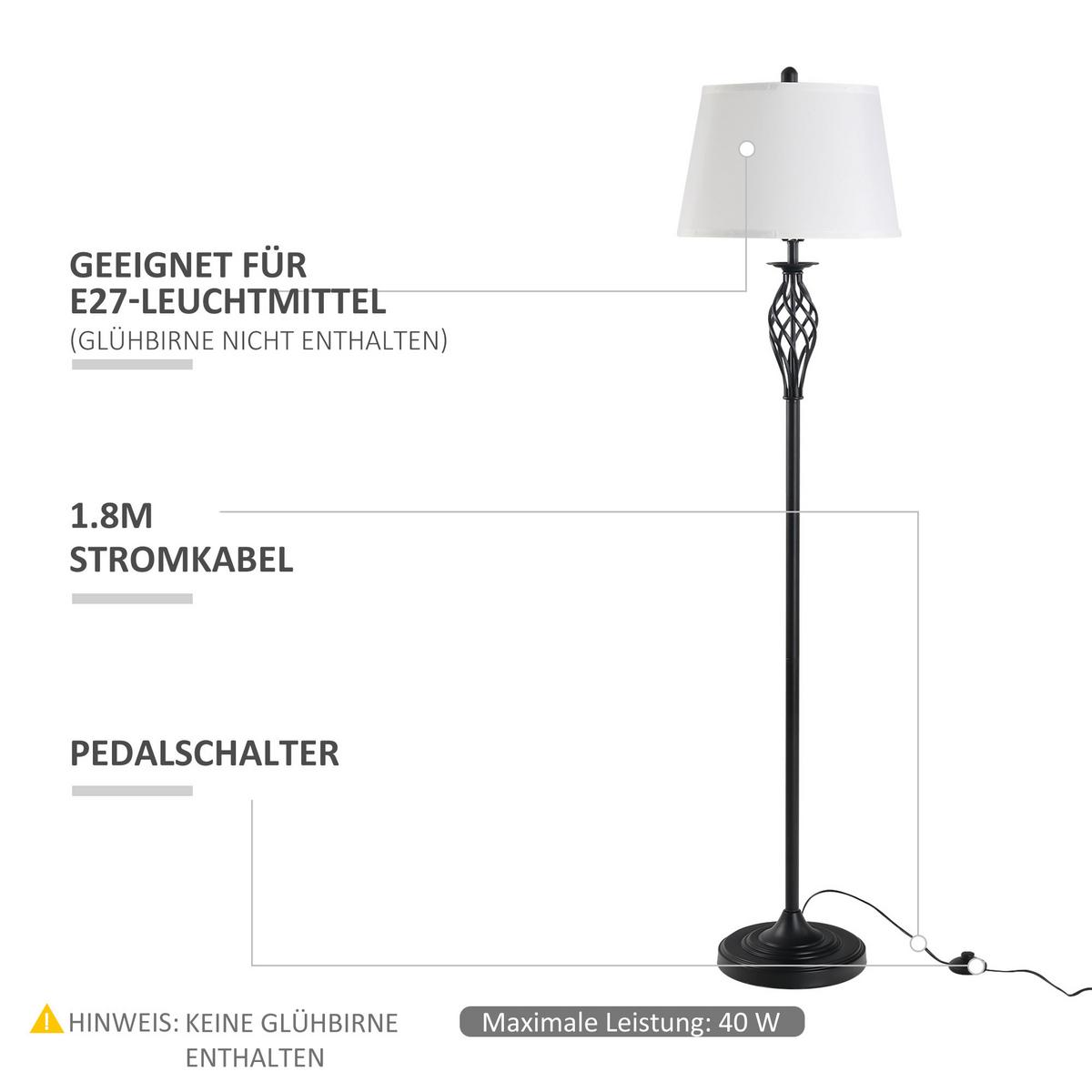 3ER-LAMPENSET 2 Tischlampe(ø38 x 158 cm) + 1 Stehlampe(ø30 x 62 cm) Weiß - Multicolor, Metall (38/158/30cm) - HOMCOM